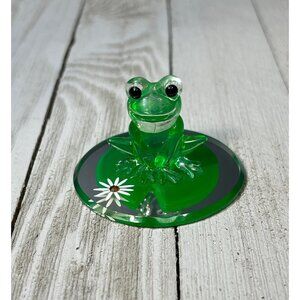 Vintage Glass Baron Frog and Lily Pad Art Glass Figurine Crafted